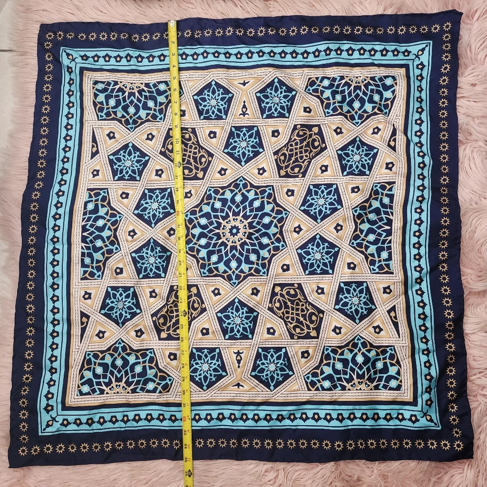 The British Museum 100% silk scarf blue geometric